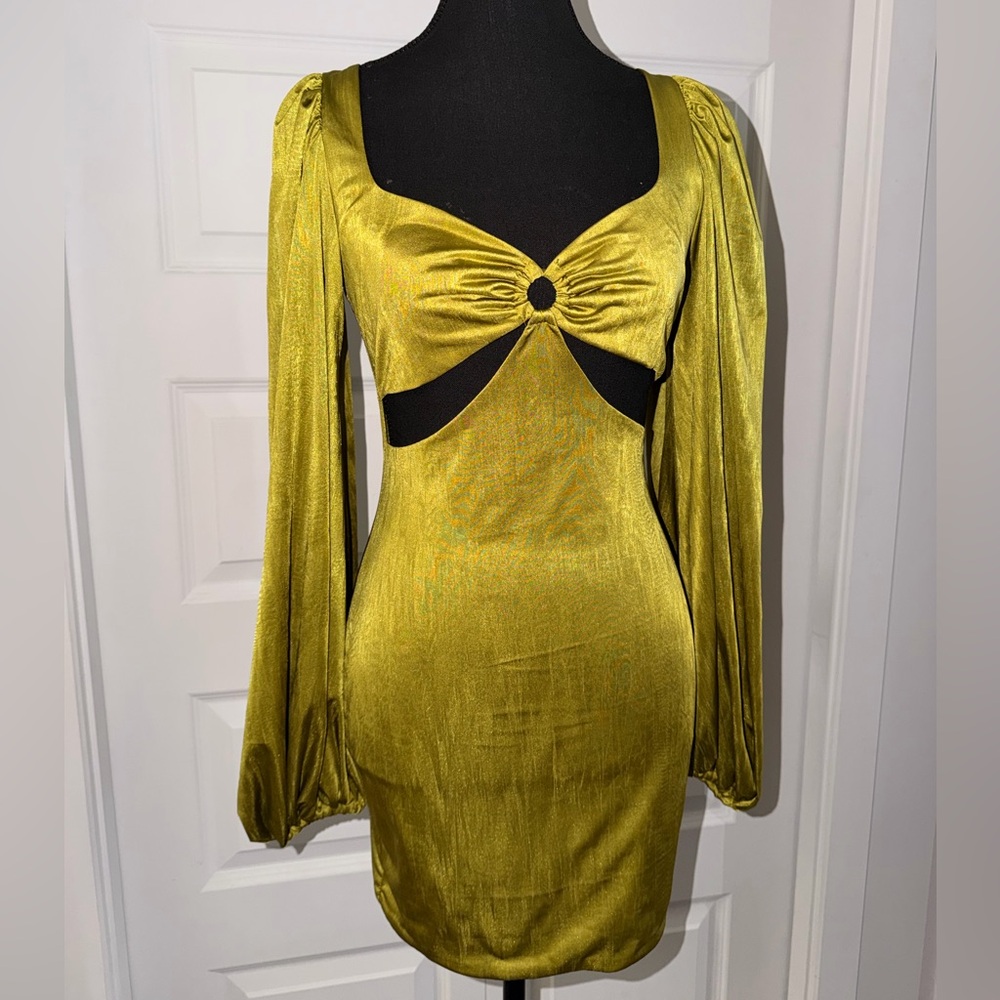 Olive Green Cut-Out Mini Dress – Size M
